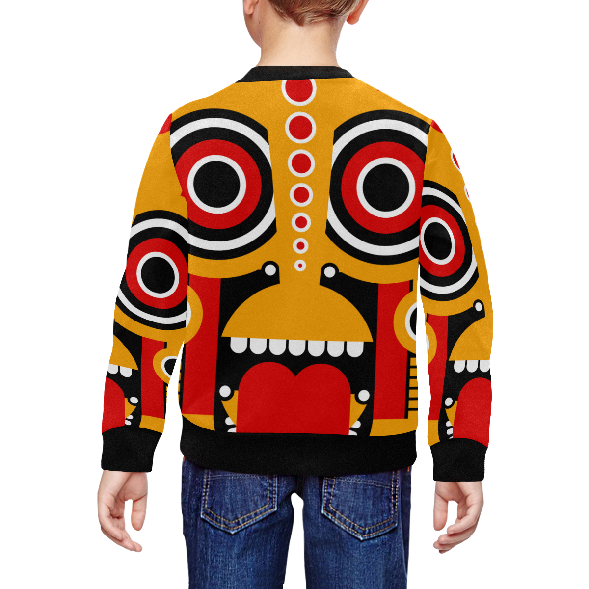 Red Yellow Tiki Tribal All Over Print Crewneck Sweatshirt for Kids (Model H29)