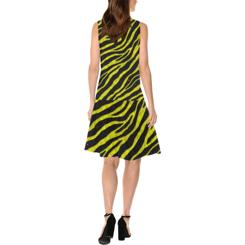 Ripped SpaceTime Stripes - Yellow Sleeveless Splicing Shift Dress(Model D17)
