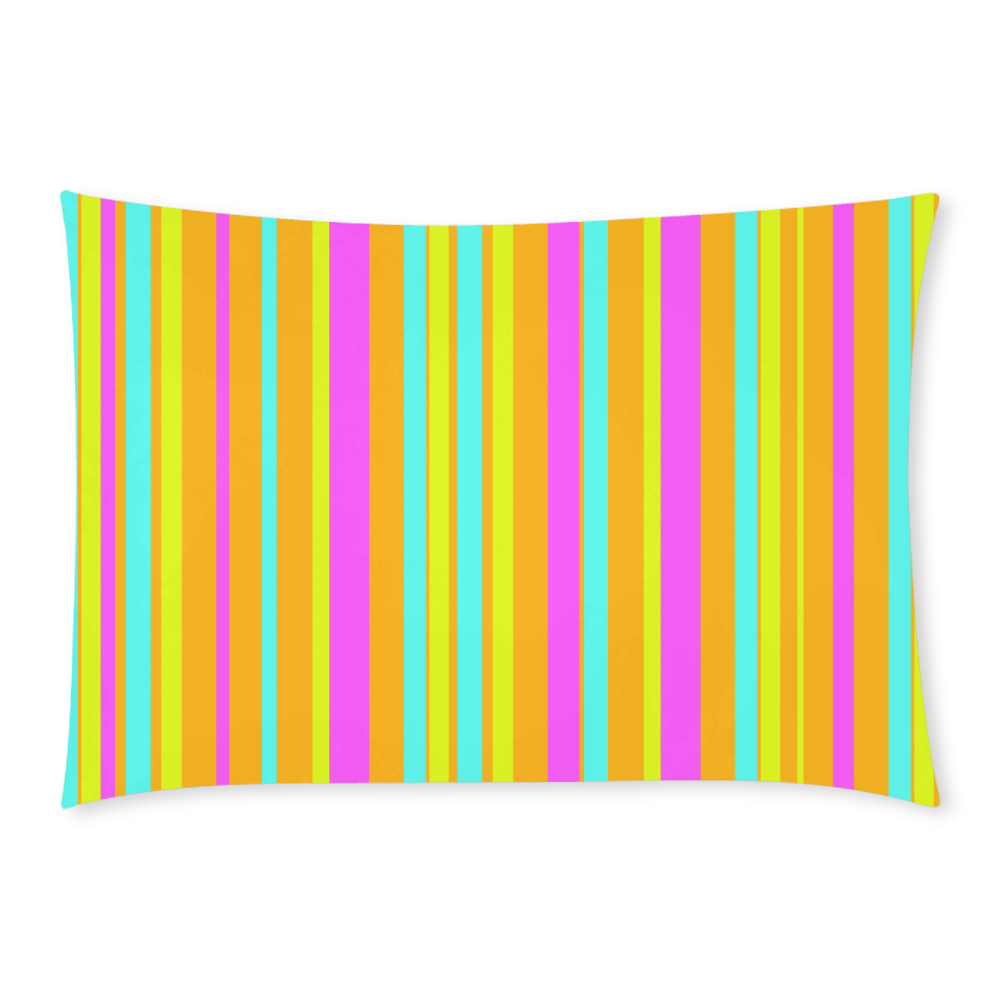 Neon Stripes  Tangerine Turquoise Yellow Pink Custom Rectangle Pillow Case 20x30 (One Side)
