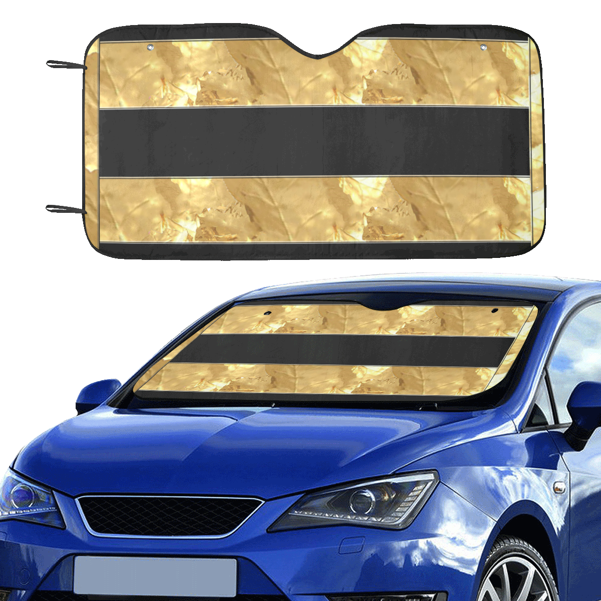 Black Gold Stripes Car Sun Shade 55"x30"