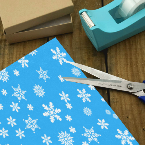 Christmas White Snowflakes on Light Blue Gift Wrapping Paper 58"x 23" (1 Roll)