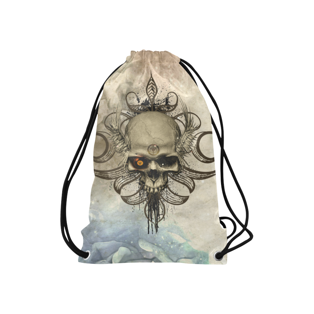 Creepy skull, vintage background Small Drawstring Bag Model 1604 (Twin Sides) 11"(W) * 17.7"(H)