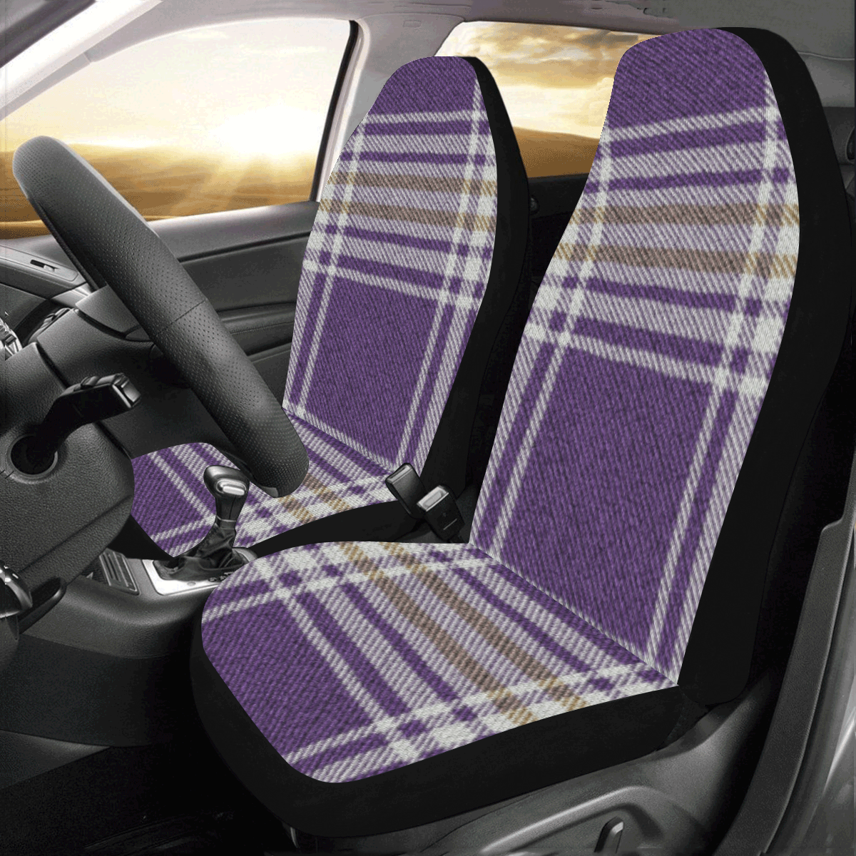 Purple Gold Plaid Car Seat Covers (Set of 2)