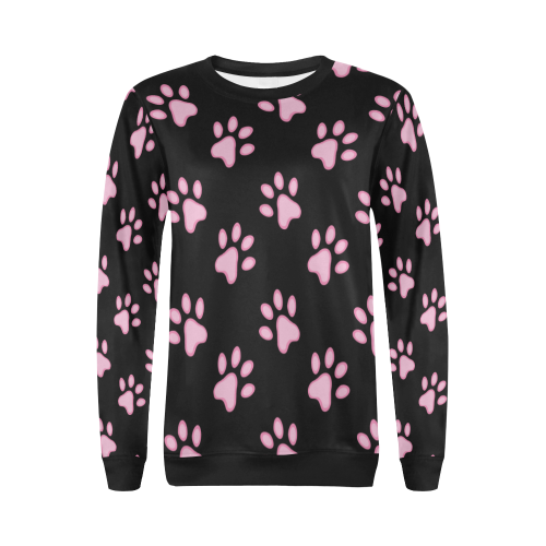 Pink Paw Prints All Over Print Crewneck Sweatshirt for Women (Model H18)