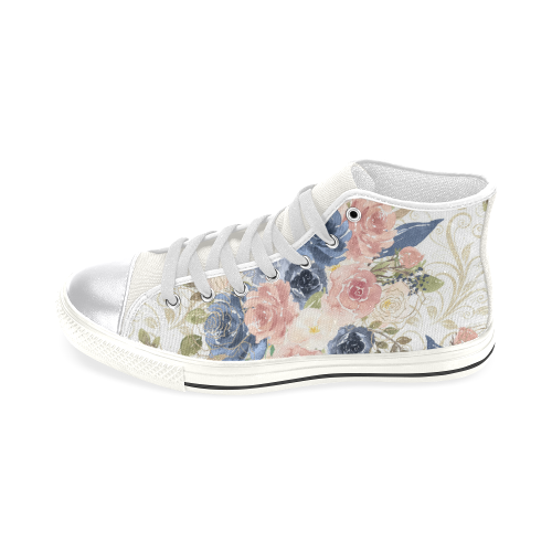 Floral Flowes Shoes, Pink Watercolor Flower Women's Classic High Top Canvas Shoes (Model 017)