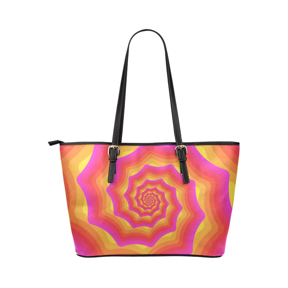 Pink yellow spiral Leather Tote Bag/Large (Model 1651)