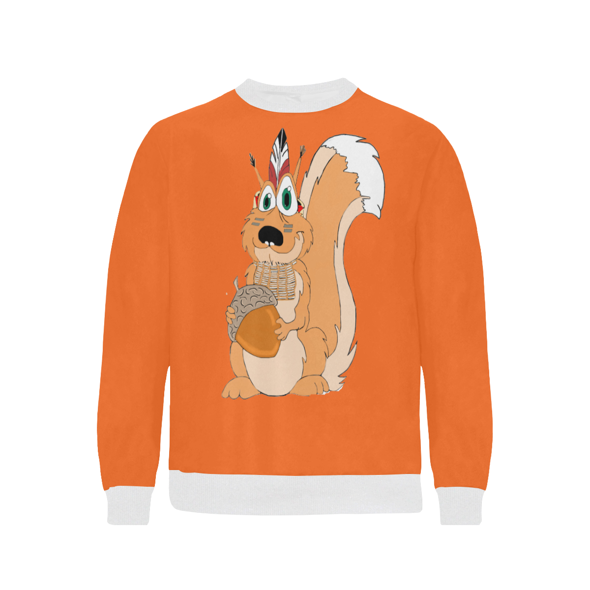 Indian Squirrel Orange Men's Rib Cuff Crew Neck Sweatshirt (Model H34)