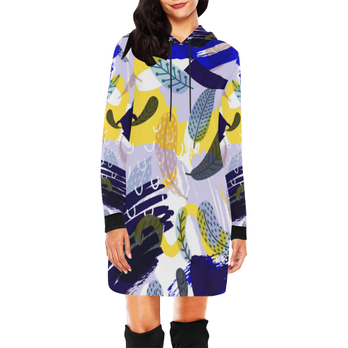 feathers All Over Print Hoodie Mini Dress (Model H27)
