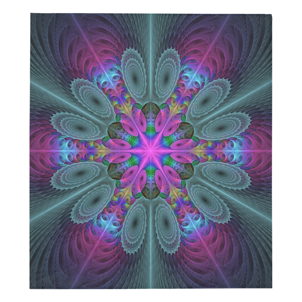 Mandala From Center Colorful Spiritual Fractal Art With Pink Quilt 70"x80"