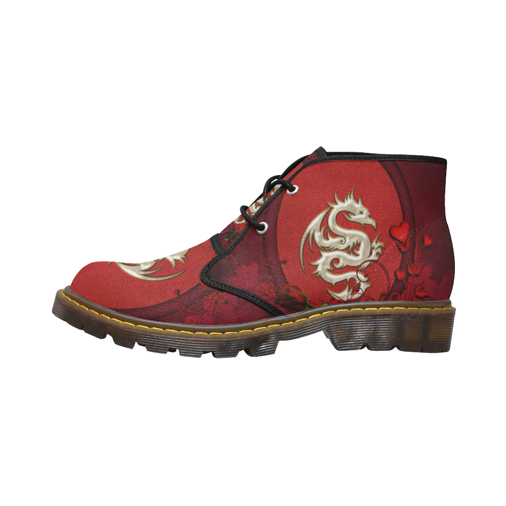 The dragon with roses Women's Canvas Chukka Boots/Large Size (Model 2402-1)