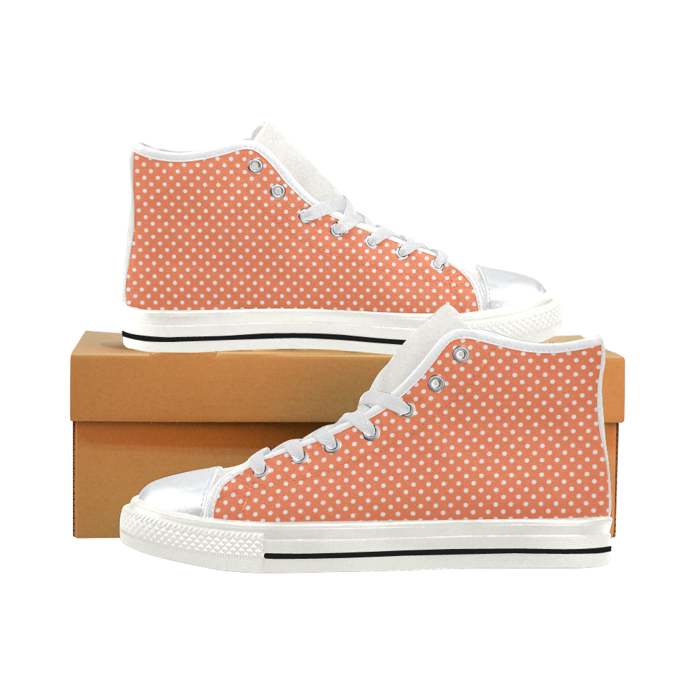 Appricot polka dots High Top Canvas Shoes for Kid (Model 017)