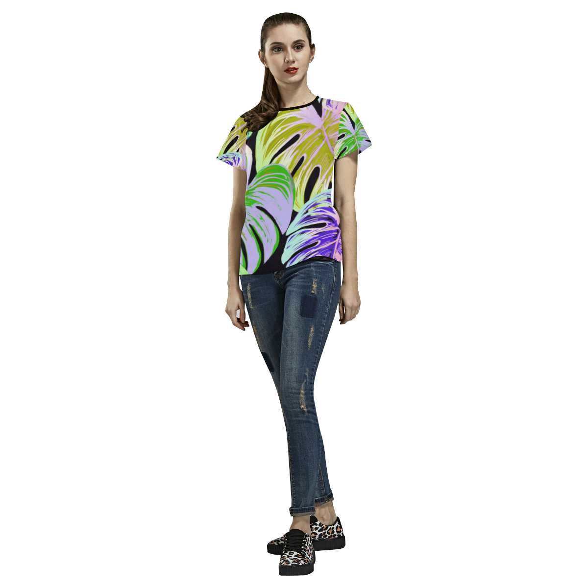 Pretty Leaves C by JamColors All Over Print T-shirt for Women/Large Size (USA Size) (Model T40)