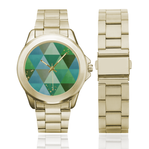 Triangle Pattern - Green Teal Khaki Moss Custom Gilt Watch(Model 101)