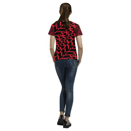 NUMBERS Collection 1234567 BLACK/RED All Over Print T-Shirt for Women (USA Size) (Model T40)