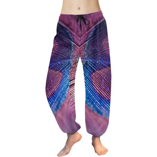Purple Peacock Feather Women's All Over Print Harem Pants (Model L18)