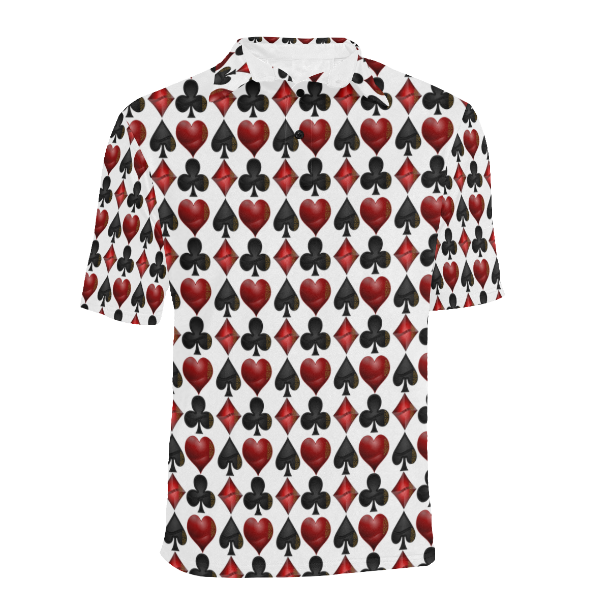 Las Vegas Black and Red Casino Poker Card Shapes / White Men's All Over Print Polo Shirt (Model T55)