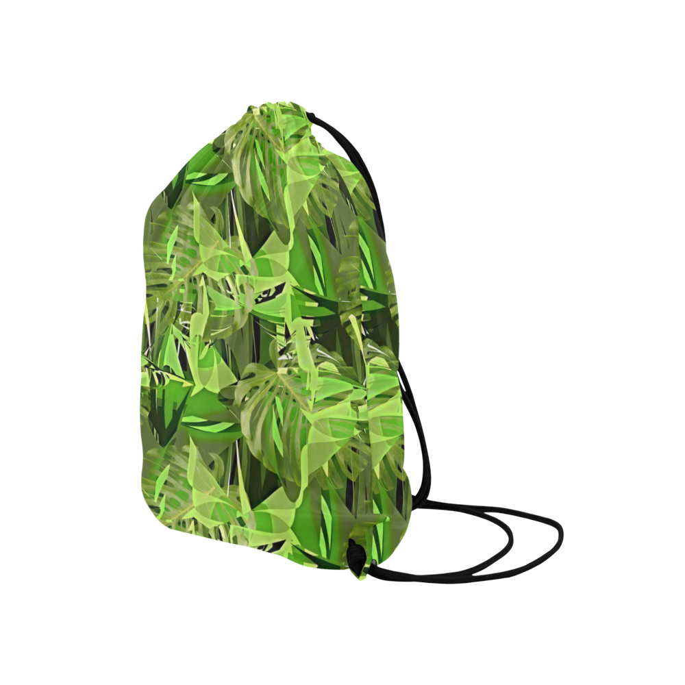 Tropical Jungle Leaves Camouflage Medium Drawstring Bag Model 1604 (Twin Sides) 13.8"(W) * 18.1"(H)