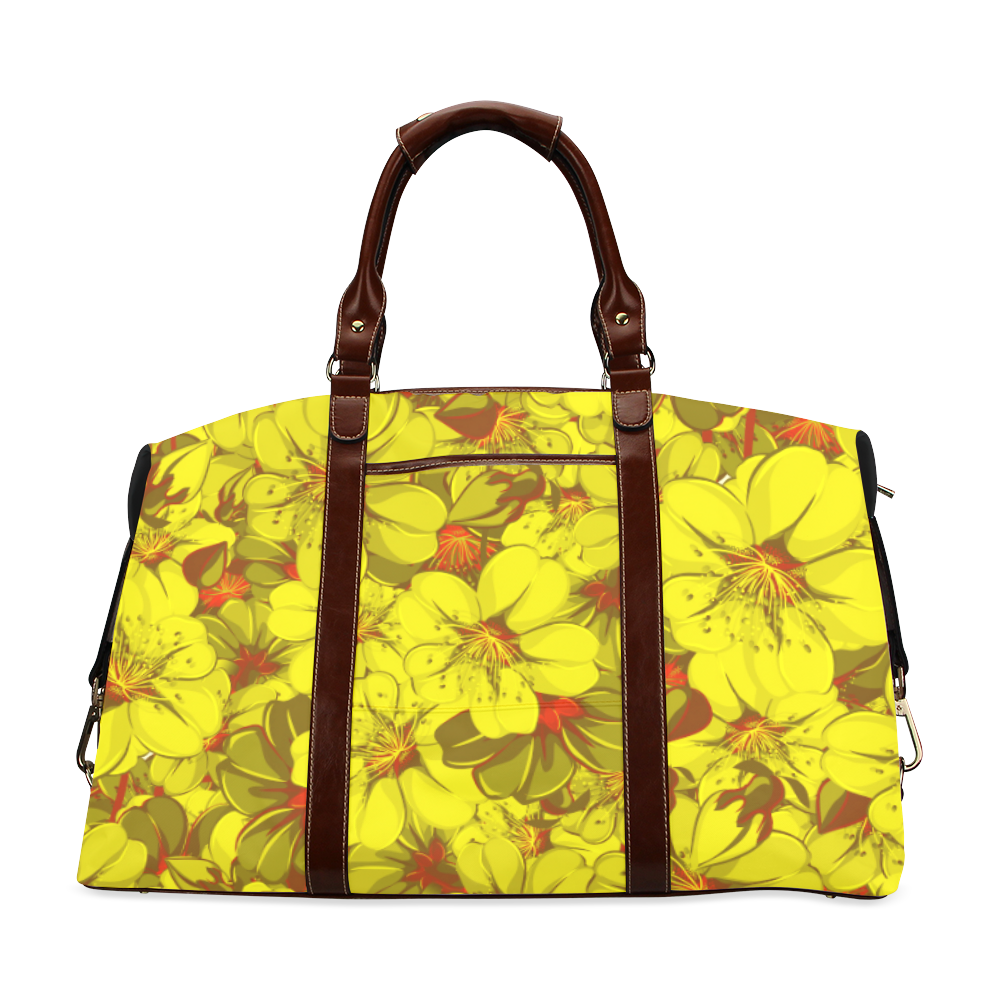 Yellow flower pattern Classic Travel Bag (Model 1643) Remake
