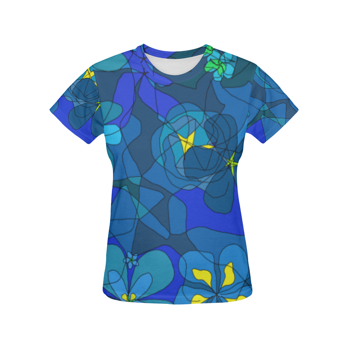 Abstract Blue Floral Design 2020 All Over Print T-Shirt for Women (USA Size) (Model T40)