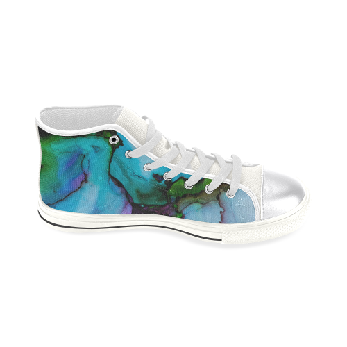 Blue green ink Women's Classic High Top Canvas Shoes (Model 017)