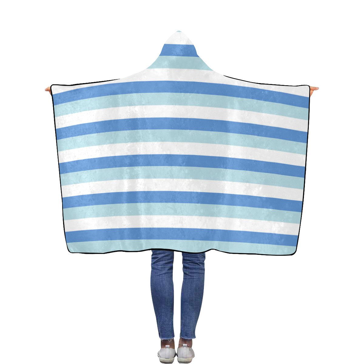 Blue Stripes Flannel Hooded Blanket 40''x50''