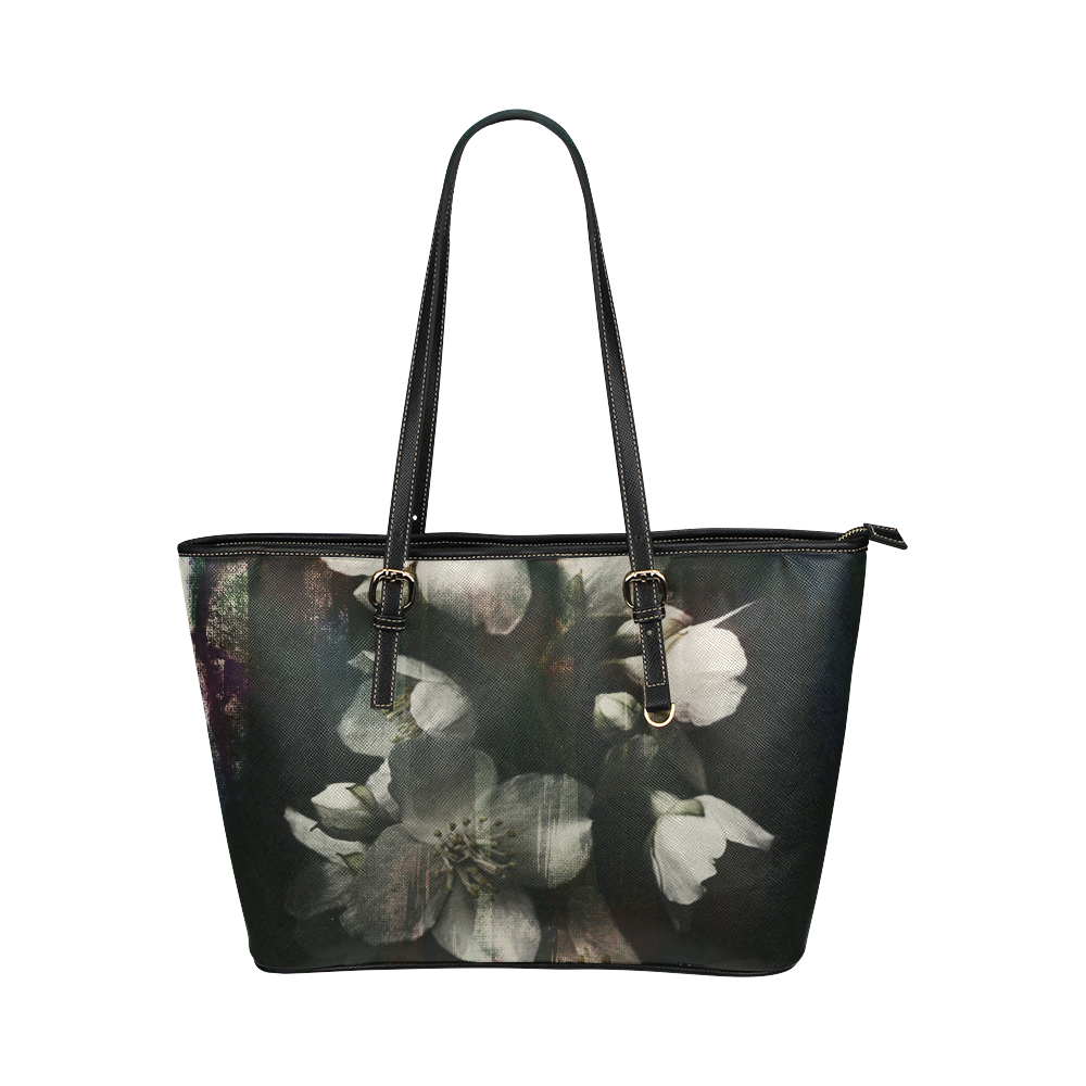 dark-flowers Leather Tote Bag/Small (Model 1651)