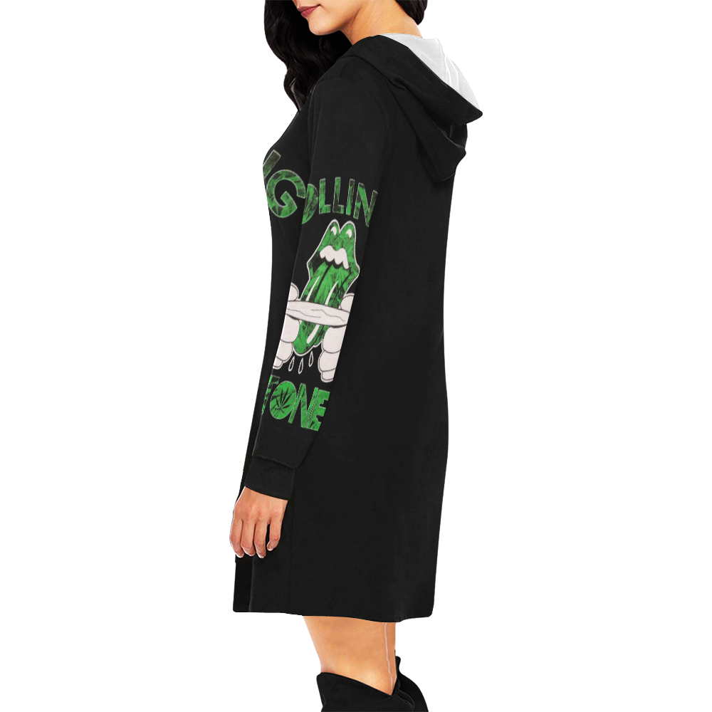 Weed - Rolling Stoned All Over Print Hoodie Mini Dress (Model H27)
