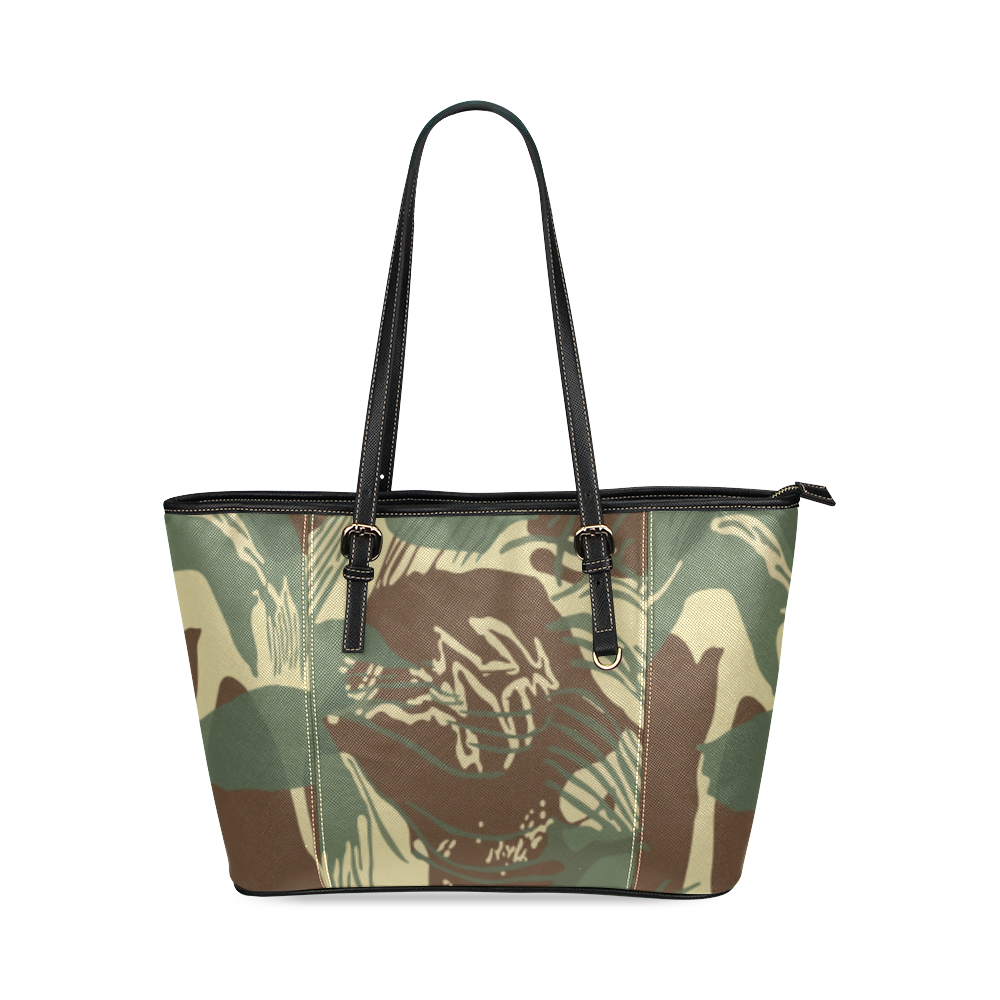 Rhodesian Brushstrokes camouflage Leather Tote Bag/Large (Model 1640)