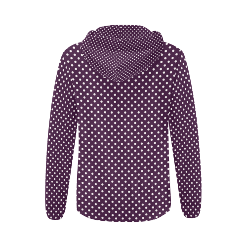 Burgundy polka dots All Over Print Full Zip Hoodie for Women (Model H14)
