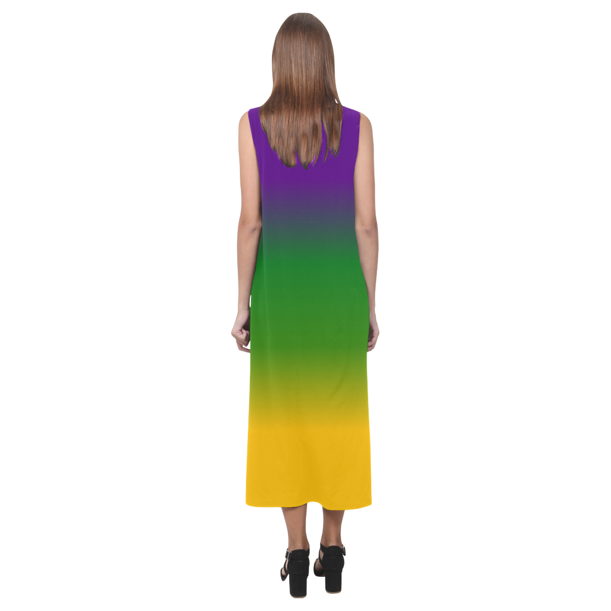Mardi Gras Gradient Phaedra Sleeveless Open Fork Long Dress (Model D08)