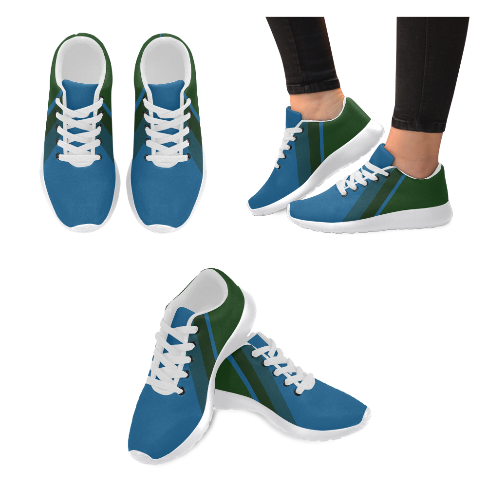 Classic Blue Layers on Dark Green Men’s Running Shoes (Model 020)