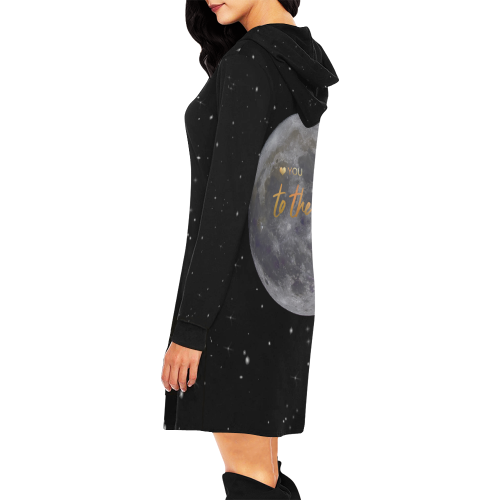 TO THE MOON AND BACK All Over Print Hoodie Mini Dress (Model H27)