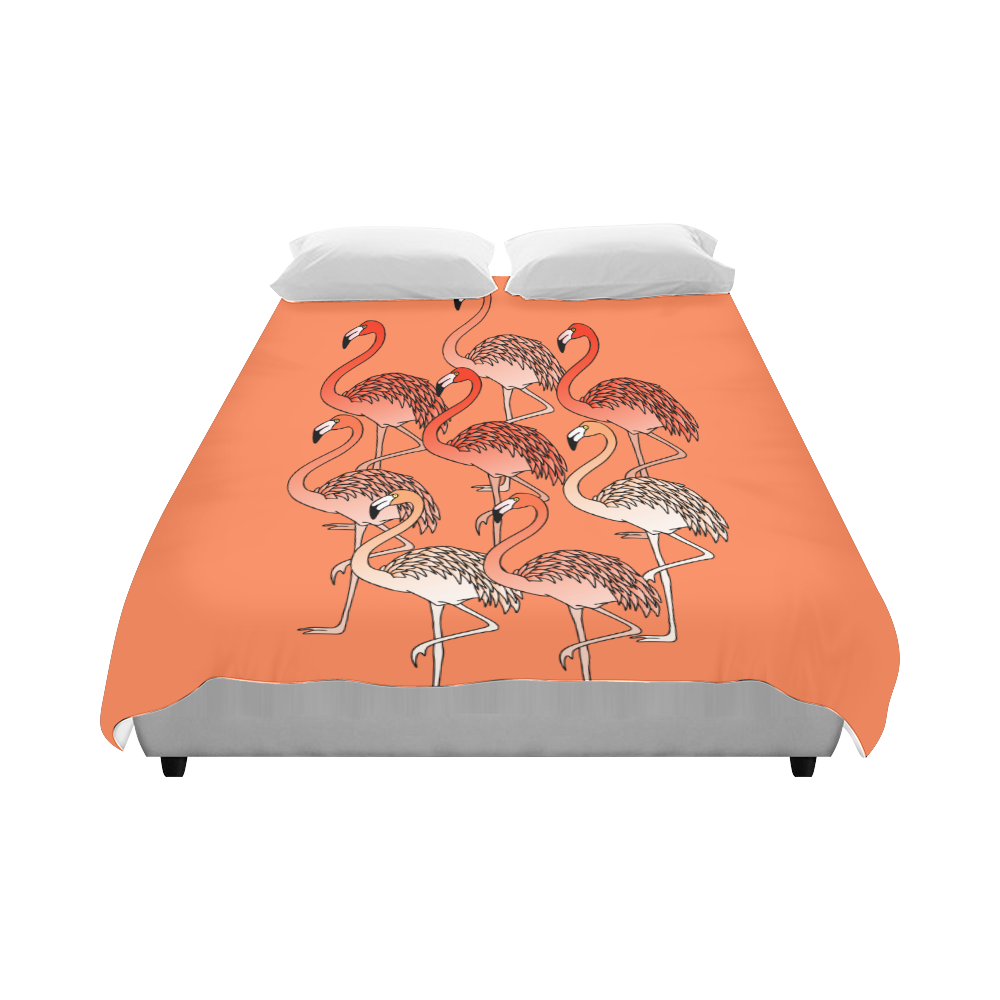 Living Coral Color Flamingos Duvet Cover 86"x70" ( All-over-print)