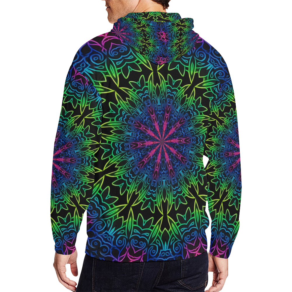 Rainbow Scratch Art Mandala Kaleidoscope Abstract All Over Print Full Zip Hoodie for Men (Model H14)