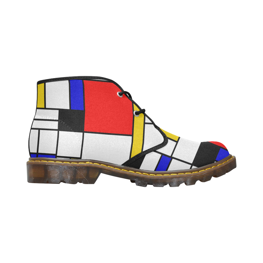 Bauhouse Composition Mondrian Style Women's Canvas Chukka Boots (Model 2402-1)