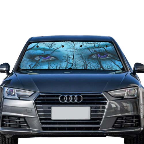 Dark Forest With Looking Eyes In Blue Violet Color Car Sun Shade 28"x28"x2pcs