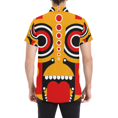 Red Yellow Tiki Tribal Men's All Over Print Short Sleeve Shirt/Large Size (Model T53)