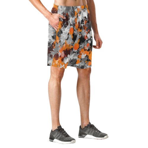 Orange and Grey Paint Splatter Men's All Over Print Elastic Beach Shorts (Model L20)