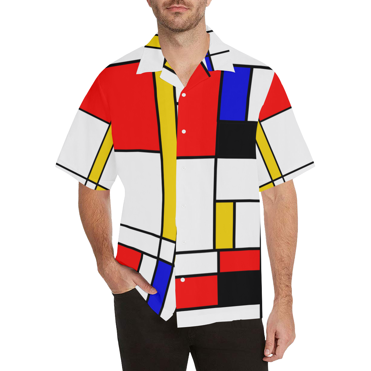 Bauhouse Composition Mondrian Style Hawaiian Shirt (Model T58)
