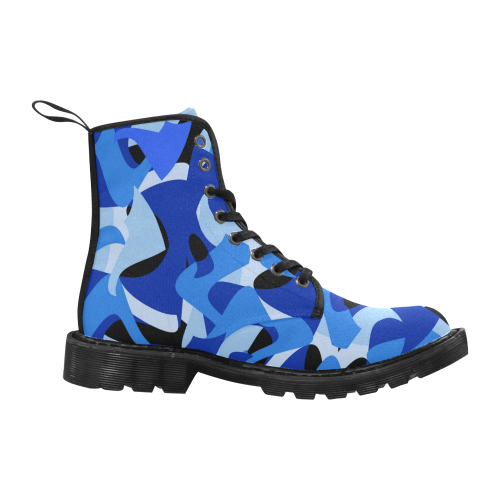 Camouflage Abstract Blue and Black Martin Boots for Men (Black) (Model 1203H)
