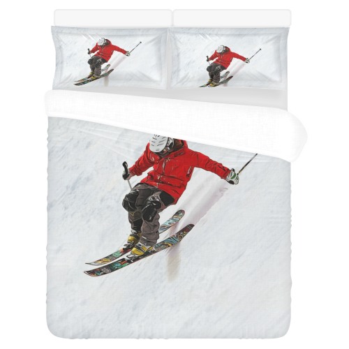 Daring Skier Flying Down a Steep Slope 3-Piece Bedding Set