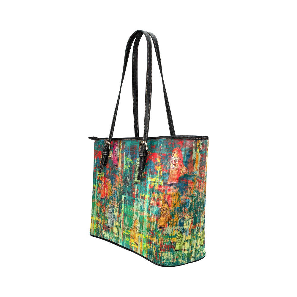 Faces of Lamassu Leather Tote Bag/Small (Model 1651)