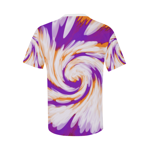 Purple Orange Tie Dye Swirl Abstract Men's All Over Print T-Shirt with Chest Pocket (Model T56)