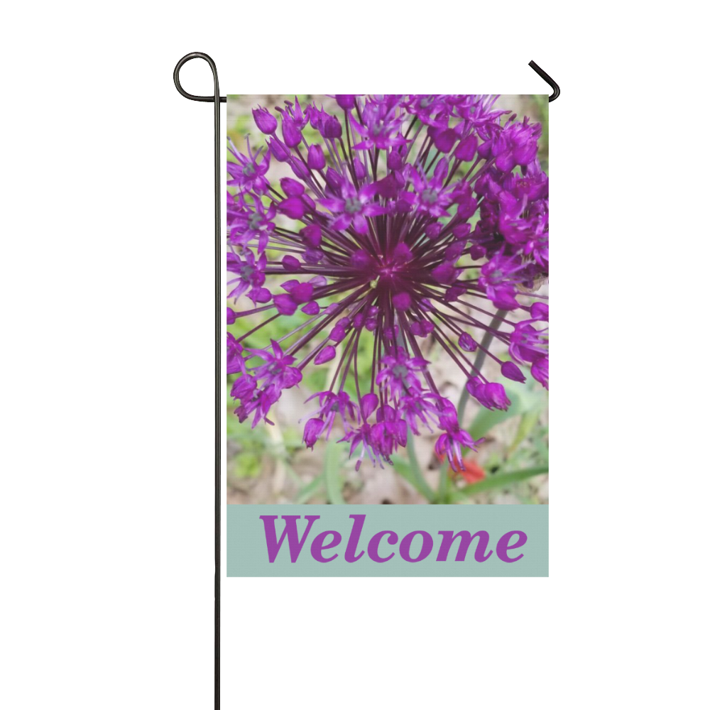Purple Allium Welcome Flag Garden Flag 12‘’x18‘’（Without Flagpole）