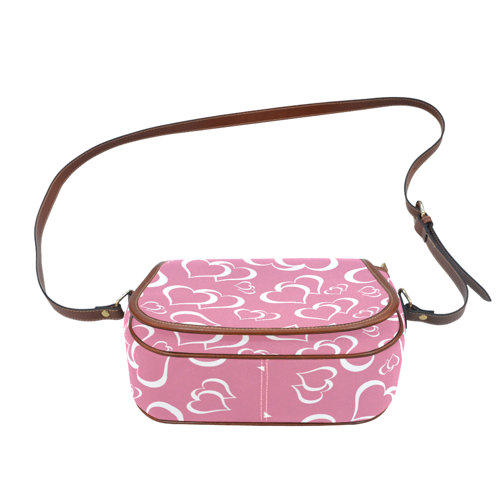 White and Rose Pink Hearts Pattern Saddle Bag/Small (Model 1649) Full Customization