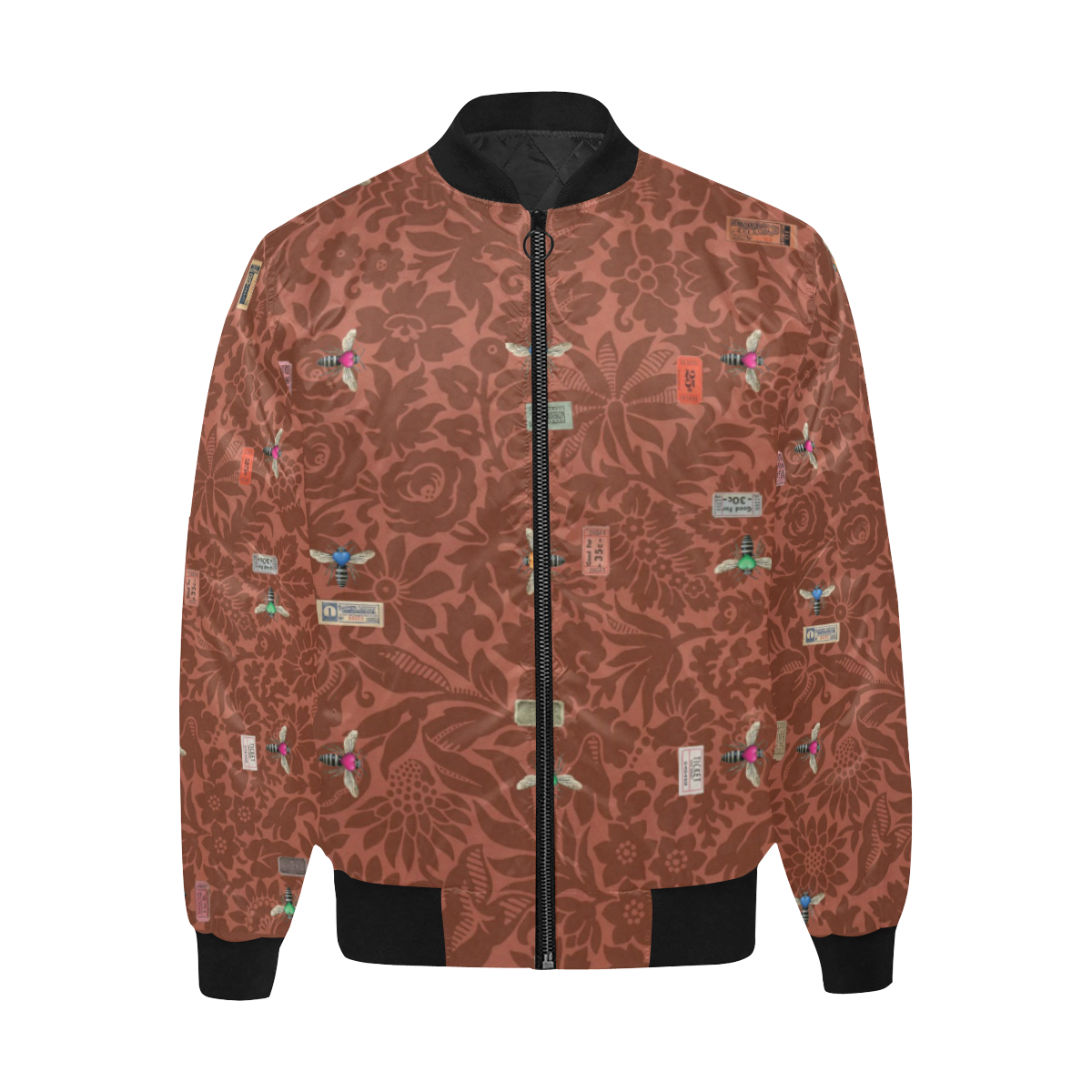 Love Bee Ticket All Over Print Quilted Bomber Jacket for Men (Model H33)
