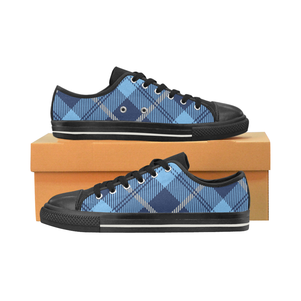 zapato plano de mujer a cuadros azules Women's Classic Canvas Shoes (Model 018)