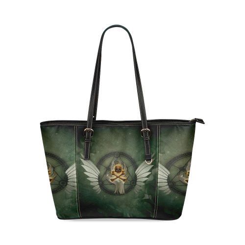 Skull in a hand Leather Tote Bag/Small (Model 1640)