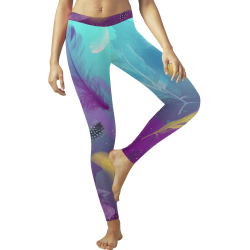 Dancing Feathers - Turquoise and Purple Women's Low Rise Leggings (Invisible Stitch) (Model L05)