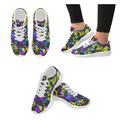 Purple yelllow squares Men’s Running Shoes (Model 020)